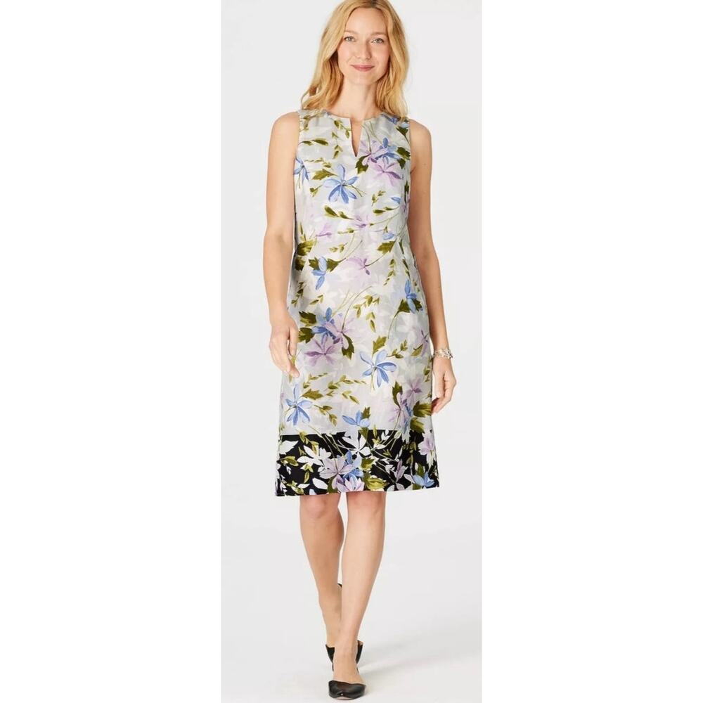 J. Jill Love Linen Floral Sleeveless Split Neck Lightweight Sheath Dress Size M‎